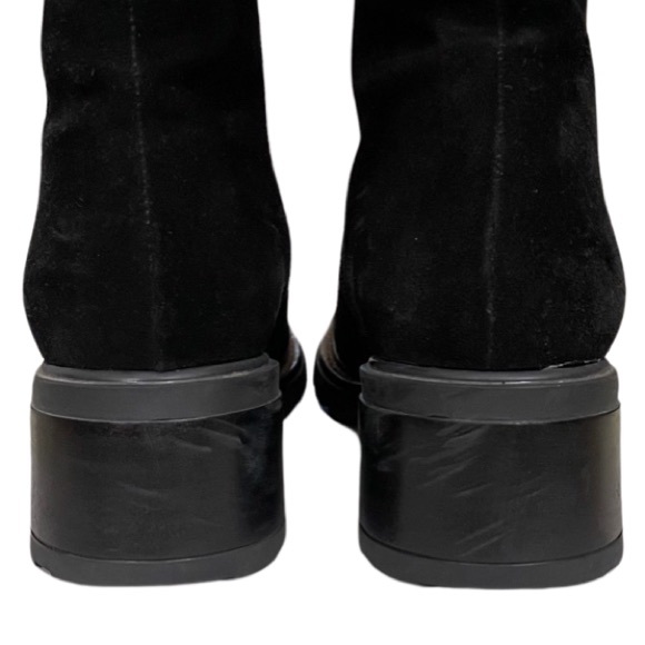 Aquatalia black suede, Lace Up, lug sole booties Moto Combat bouclé lined - Picture 6 of 12